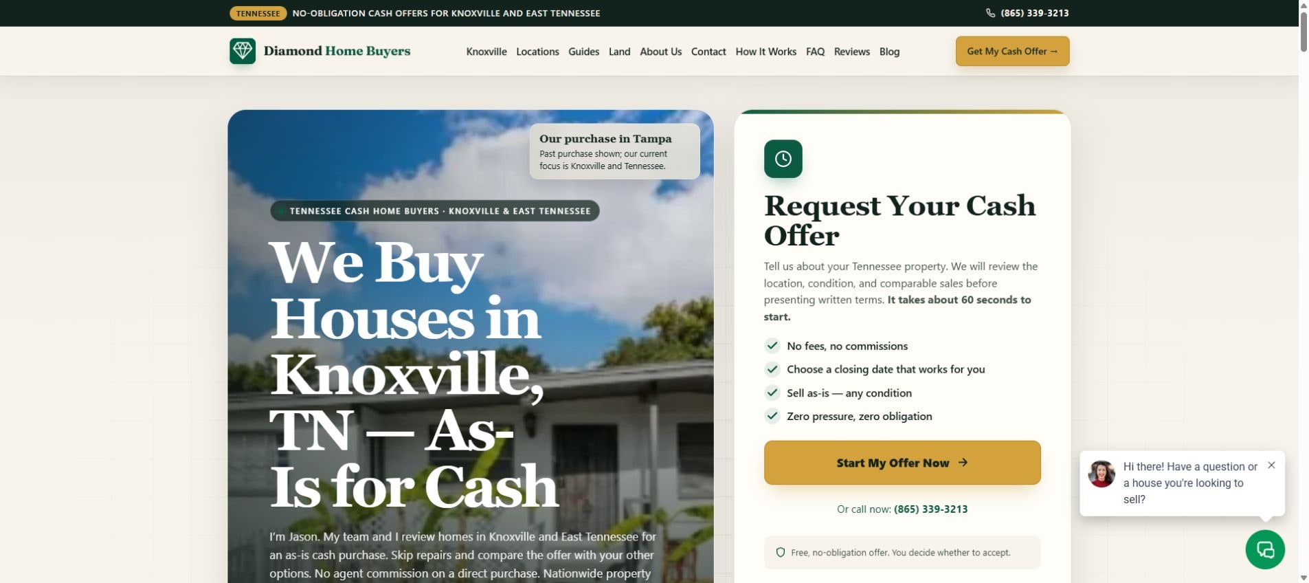 Diamond Home Buyers live homepage captured October 13, 2026